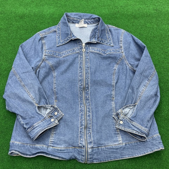 Cathy Daniels Jackets & Blazers - Cathy Daniels Rhinestone Full Zip Blue Jean Jacket  Womens Size 1X